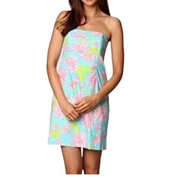 Lilly Pulitzer Dresses & Skirts - Lilly Pulitzer Y2K Aqua Blue Floral Strapless Mini Dress